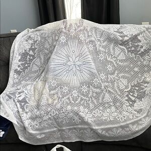 Christmas White Lace Tablecloth with Intricate Design